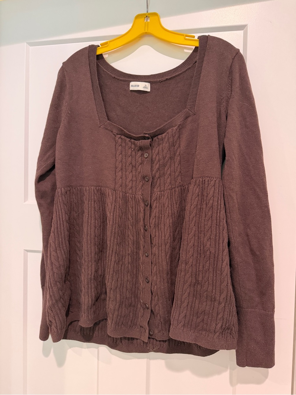 HOLLISTER Brown Button-Front Cable Knit Cardigan-Size XL